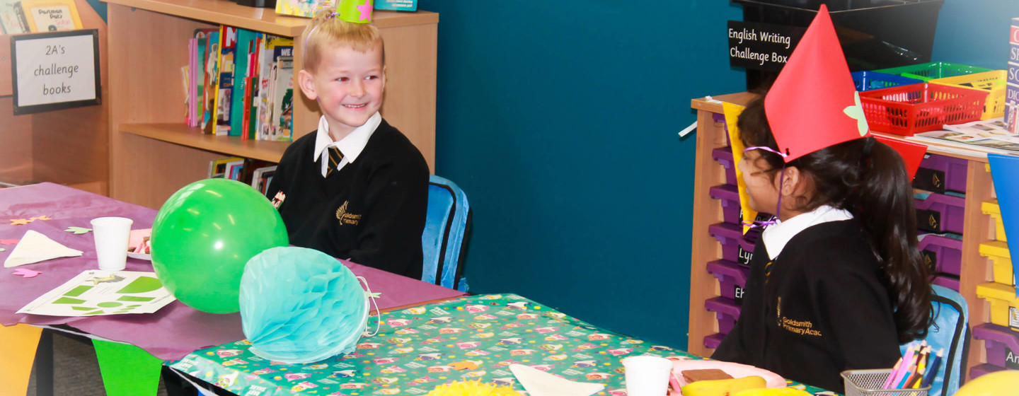 children at goldsmith primary academy celebrate class birthday party with friends